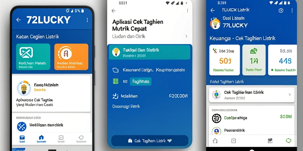 Tampilan antarmuka aplikasi 72LUCKY untuk cek tagihan listrik.